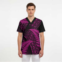 New Zealand Rugby Pacific Personalised Scrub Top All Pink Maori Pasifika Fern Pattern - Polynesian Pride
