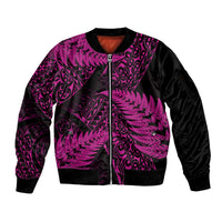 New Zealand Rugby Pacific Personalised Sleeve Zip Bomber Jacket All Pink Maori Pasifika Fern Pattern