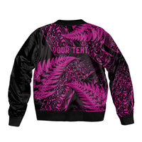 New Zealand Rugby Pacific Personalised Sleeve Zip Bomber Jacket All Pink Maori Pasifika Fern Pattern