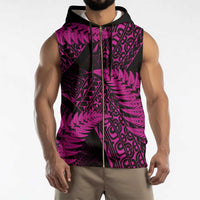 New Zealand Rugby Pacific Personalised Sleeveless Zip Hoodie All Pink Maori Pasifika Fern Pattern - Polynesian Pride