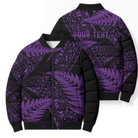 New Zealand Rugby Pacific Personalised Bomber Puffer Jacket All Purple Maori Pasifika Fern Pattern - Polynesian Pride