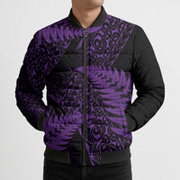New Zealand Rugby Pacific Personalised Bomber Puffer Jacket All Purple Maori Pasifika Fern Pattern - Polynesian Pride