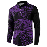 New Zealand Rugby Pacific Personalised Button Sweatshirt All Purple Maori Pasifika Fern Pattern