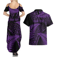 New Zealand Rugby Pacific Personalised Couples Matching Summer Maxi Dress and Hawaiian Shirt All Purple Maori Pasifika Fern Pattern