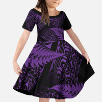 New Zealand Rugby Pacific Personalised Family Matching Mermaid Dress and Hawaiian Shirt All Purple Maori Pasifika Fern Pattern