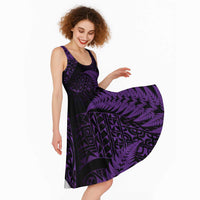 New Zealand Rugby Pacific Personalised Midi Dress All Purple Maori Pasifika Fern Pattern - Polynesian Pride
