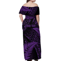New Zealand Rugby Pacific Personalised Off Shoulder Maxi Dress All Purple Maori Pasifika Fern Pattern