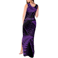 New Zealand Rugby Pacific Personalised Tank Maxi Dress All Purple Maori Pasifika Fern Pattern