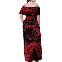 New Zealand Rugby Pacific Personalised Off Shoulder Maxi Dress All Red Maori Pasifika Fern Pattern