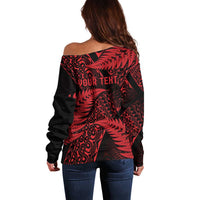 New Zealand Rugby Pacific Personalised Off Shoulder Sweater All Red Maori Pasifika Fern Pattern