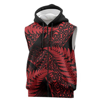 New Zealand Rugby Pacific Personalised Sleeveless Zip Hoodie All Red Maori Pasifika Fern Pattern LT9 Red - Polynesian Pride
