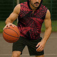 New Zealand Rugby Pacific Personalised Sleeveless Zip Hoodie All Red Maori Pasifika Fern Pattern LT9 - Polynesian Pride