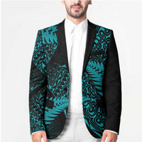 New Zealand Rugby Pacific Personalised Blazer All Turquoise Maori Pasifika Fern Pattern - Polynesian Pride