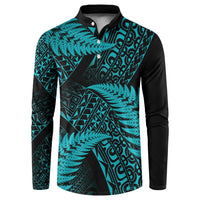 New Zealand Rugby Pacific Personalised Button Sweatshirt All Turquoise Maori Pasifika Fern Pattern