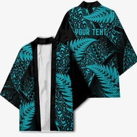 New Zealand Rugby Pacific Personalised Kimono All Turquoise Maori Pasifika Fern Pattern - Polynesian Pride
