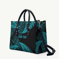 New Zealand Rugby Pacific Personalised Leather Bag All Turquoise Maori Pasifika Fern Pattern LT9 Turquoise - Polynesian Pride