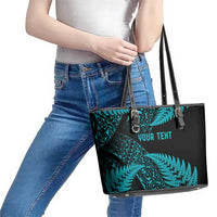 New Zealand Rugby Pacific Personalised Leather Tote Bag All Turquoise Maori Pasifika Fern Pattern