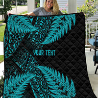 New Zealand Rugby Pacific Personalised Quilt All Turquoise Maori Pasifika Fern Pattern