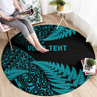 New Zealand Rugby Pacific Personalised Round Carpet All Turquoise Maori Pasifika Fern Pattern