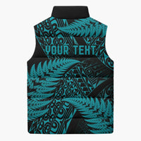 New Zealand Rugby Pacific Personalised Sleeveless Puffer Jacket All Turquoise Maori Pasifika Fern Pattern - Polynesian Pride