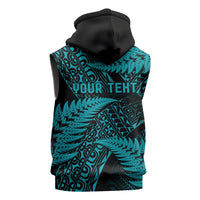 New Zealand Rugby Pacific Personalised Sleeveless Zip Hoodie All Turquoise Maori Pasifika Fern Pattern LT9 - Polynesian Pride