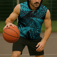 New Zealand Rugby Pacific Personalised Sleeveless Zip Hoodie All Turquoise Maori Pasifika Fern Pattern LT9 - Polynesian Pride