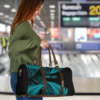 New Zealand Rugby Pacific Personalised Travel Bag All Turquoise Maori Pasifika Fern Pattern - Polynesian Pride