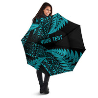 New Zealand Rugby Pacific Personalised Umbrella All Turquoise Maori Pasifika Fern Pattern LT9 - Polynesian Pride