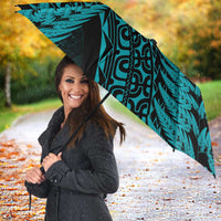 New Zealand Rugby Pacific Personalised Umbrella All Turquoise Maori Pasifika Fern Pattern LT9 - Polynesian Pride
