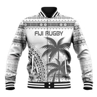 Custom Fiji Rugby Baseball Jacket Polynesian Fijian Masi Palm Tree