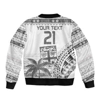 Custom Fiji Rugby Bomber Jacket Polynesian Fijian Masi Palm Tree