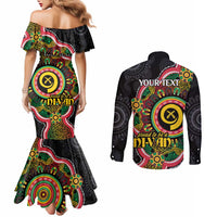 Vanuatu Personalised Couples Matching Mermaid Dress and Long Sleeve Button Shirt Aboriginal Dot Paitnting LT9 - Polynesian Pride