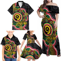 Vanuatu Personalised Family Matching Off Shoulder Maxi Dress and Hawaiian Shirt Aboriginal Dot Paitnting - Polynesian Pride