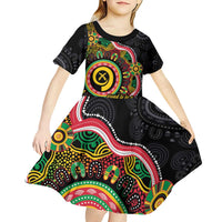 Vanuatu Personalised Kid Short Sleeve Dress Aboriginal Dot Paitnting LT9 - Polynesian Pride