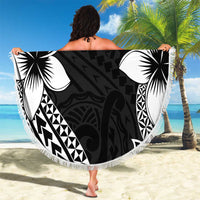Lotu Tamaiti White Sunday Beach Blanket Pacific Plumeria Flowers - Black Version