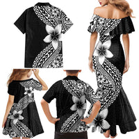 Lotu Tamaiti White Sunday Family Matching Mermaid Dress and Hawaiian Shirt Pacific Plumeria Flowers - Black Version