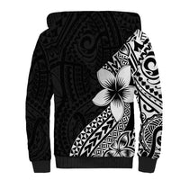 Lotu Tamaiti White Sunday Sherpa Hoodie Pacific Plumeria Flowers - Black Version