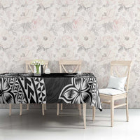 Lotu Tamaiti White Sunday Tablecloth Pacific Plumeria Flowers - Black Version LT9 - Polynesian Pride