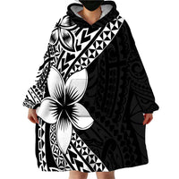 Lotu Tamaiti White Sunday Wearable Blanket Hoodie Pacific Plumeria Flowers - Black Version