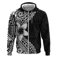 Lotu Tamaiti White Sunday Zip Hoodie Pacific Plumeria Flowers - Black Version