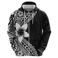 Lotu Tamaiti White Sunday Zip Hoodie Pacific Plumeria Flowers - Black Version