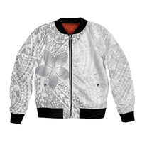 Lotu Tamaiti White Sunday Bomber Jacket Pacific Plumeria Flowers - White Version