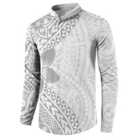 Lotu Tamaiti White Sunday Button Sweatshirt Pacific Plumeria Flowers - White Version LT9 - Polynesian Pride