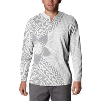 Lotu Tamaiti White Sunday Button Sweatshirt Pacific Plumeria Flowers - White Version LT9 - Polynesian Pride