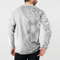 Lotu Tamaiti White Sunday Button Sweatshirt Pacific Plumeria Flowers - White Version LT9 - Polynesian Pride