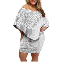 Lotu Tamaiti White Sunday Family Matching Off Shoulder Short Dress and Hawaiian Shirt Pacific Plumeria Flowers - White Version