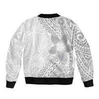 Lotu Tamaiti White Sunday Sleeve Zip Bomber Jacket Pacific Plumeria Flowers - White Version