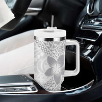 Lotu Tamaiti White Sunday Tumbler With Handle Pacific Plumeria Flowers - White Version