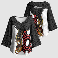 Personalised Papua New Guinea Oro Necklace Kimono Sleeve Blouse Black Melanesia Traditional Pattern