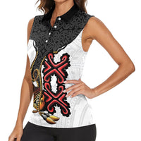 Personalised Papua New Guinea Oro Necklace Women Sleeveless Polo Shirt Black Melanesia Traditional Pattern